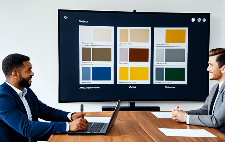 색상 분석을 통한 고객 요구 이해 - **Image Prompt:** A split-screen showcasing two website designs: one with harmonious colors (blues a...