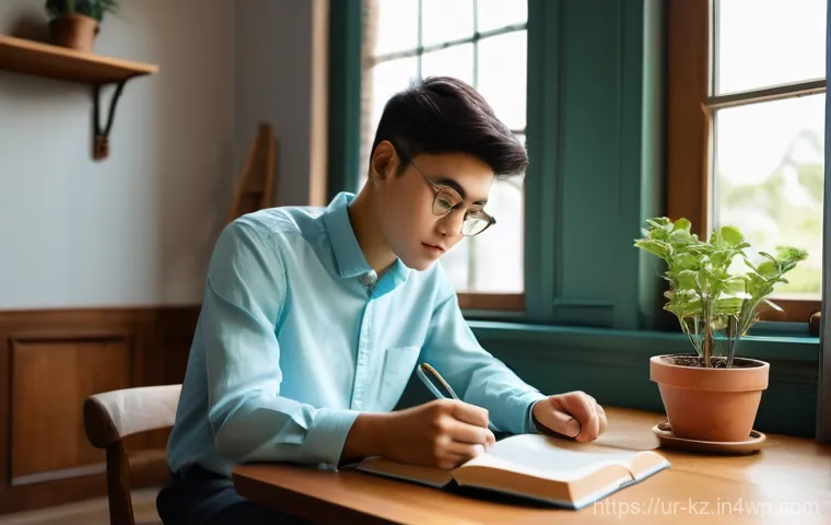 색채가 인지 능력에 미치는 영향 - A serene and focused young adult, possibly a student, male or female, with a calm expression, is dee...