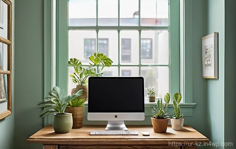 색채 심리학의 활용과 한계 - **A Focused Home Office with Calming Colors:**
    An interior shot of a well-organized and serene h...