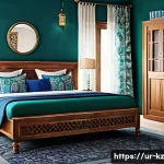 컬러 이론을 통한 감정 표현 방법 - A serene and harmonious bedroom interior inspired by Urdu cultural aesthetics, featuring a soothing ...