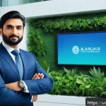 디지털 디자인에서의 색채 심리학 - A professional corporate branding scene featuring a confident Pakistani businessman in formal attire...