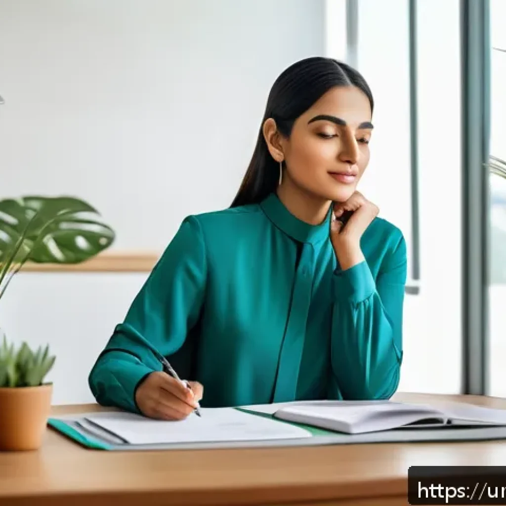 색상 별 심리적 효과 분석 - A serene office interior bathed in calming shades of blue and green, featuring modern furniture with...